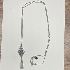 Touchstone Crystal Silver-Tone Crystal Cluster Necklace with Tassel
